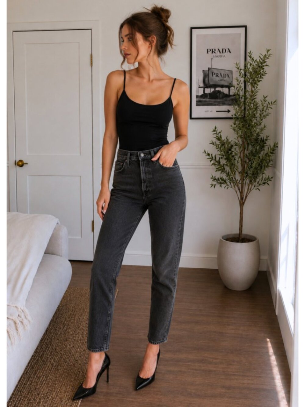 Talula x AGOLDE High Rise Taper Jeans 23 Fits 27x27 Black 100% Cotton $198